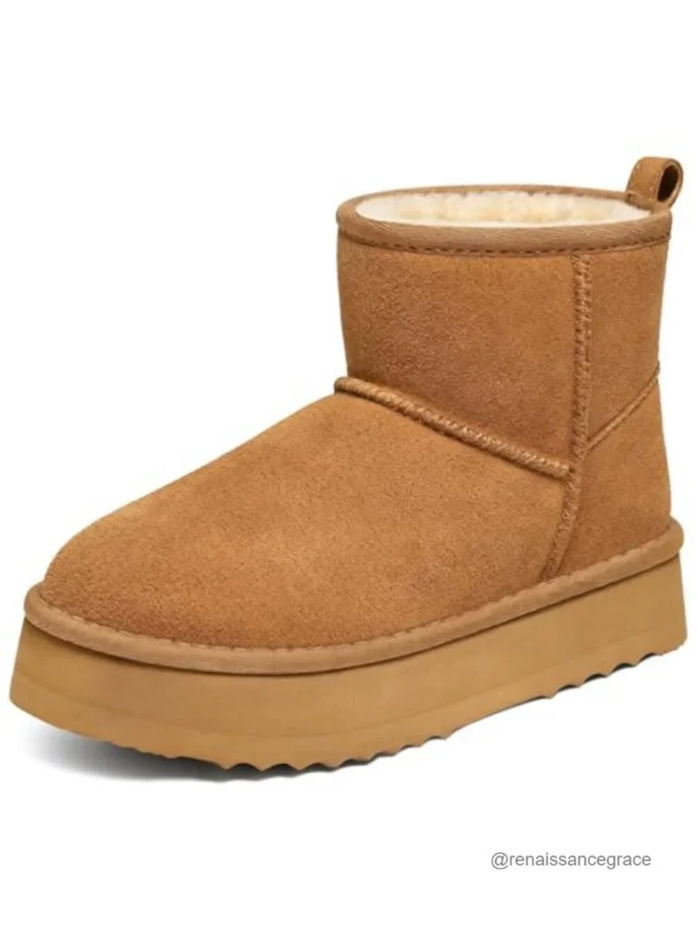 Genuine Suede Fur Lined Platform Ankle Boots Women Winter Snow Boots Slip On
